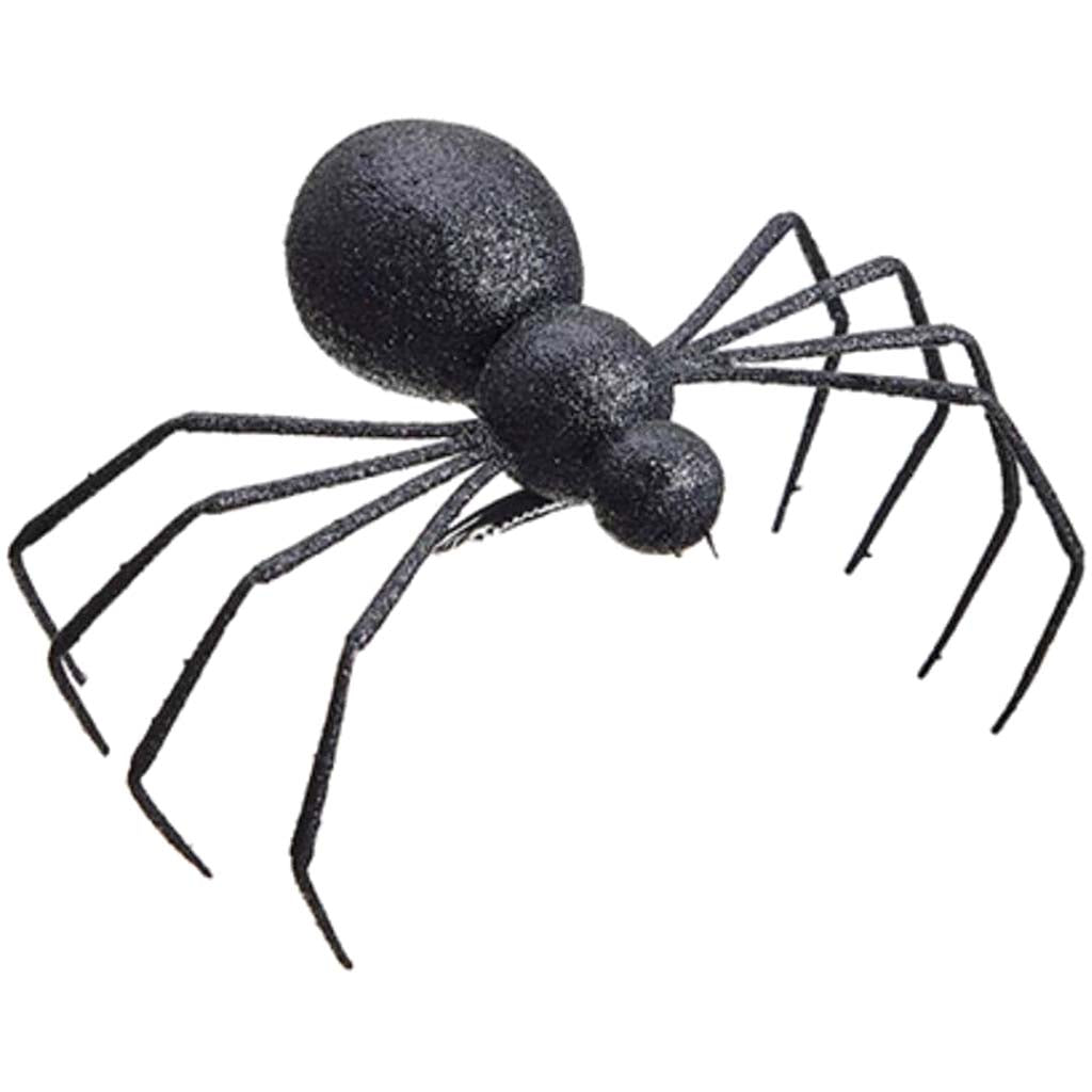 Glittered Spider with Clip Black 4inW x 7.5inL