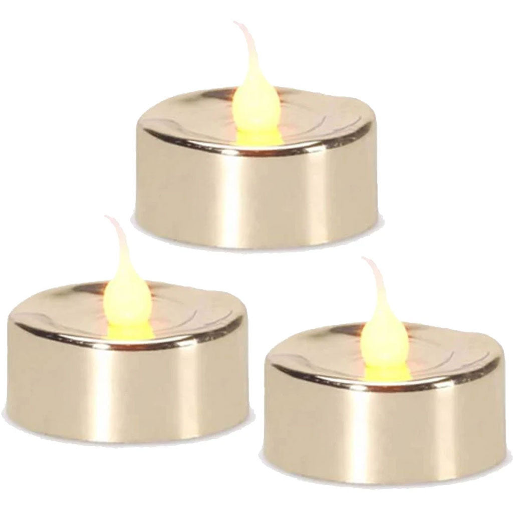 LED Tea Lights Metal Gold Plated 3 pieces 