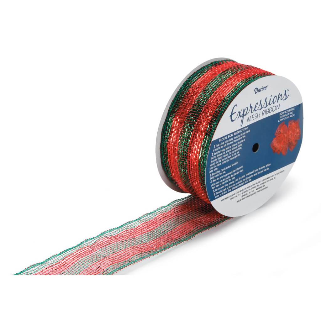 RIBBON MESH RED &amp; GREEN 25YD 