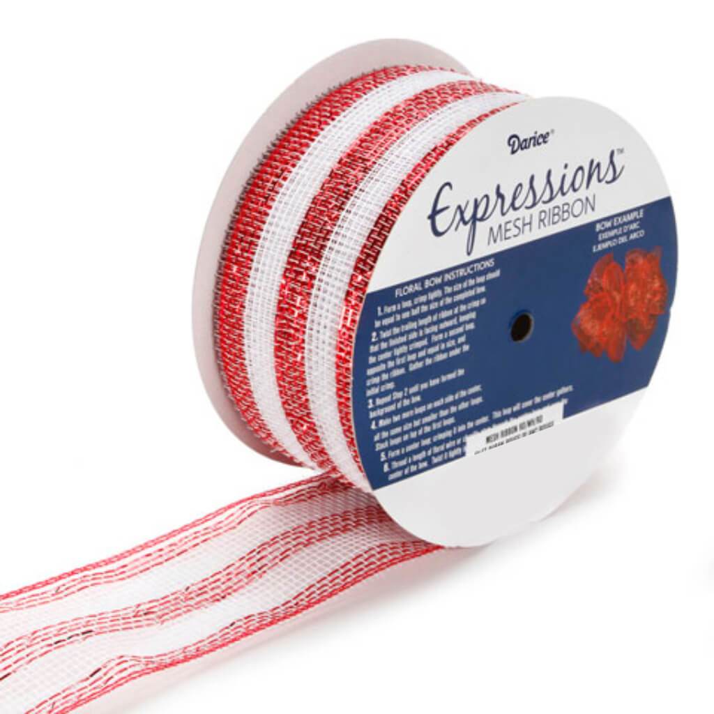 RIBBON MESH RED/WHITE/RED 25YD 