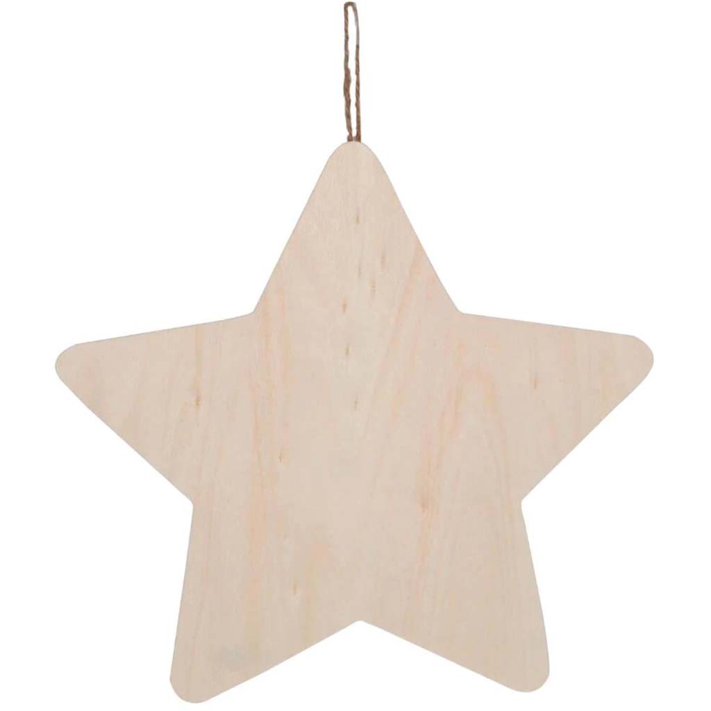 WOOD PLAQUE STAR WITH HANGER 