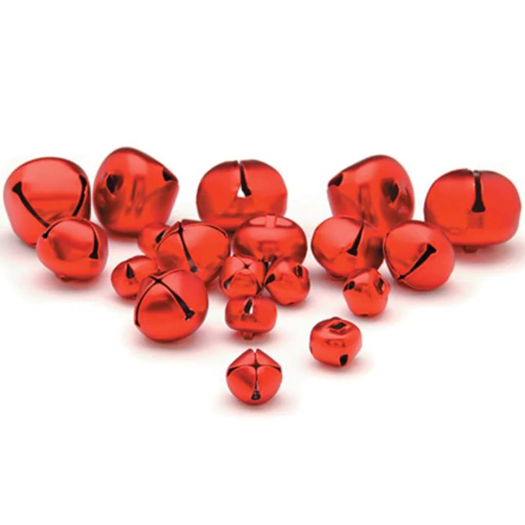 Jingle Bells Metallic Red Assorted Sizes 19 pieces 