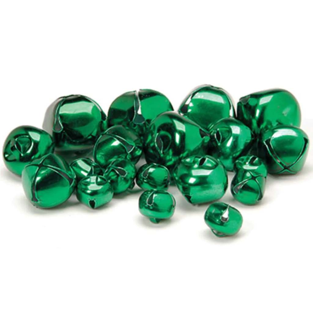 Jingle Bells Metallic Green Assorted Sizes 19 pieces 