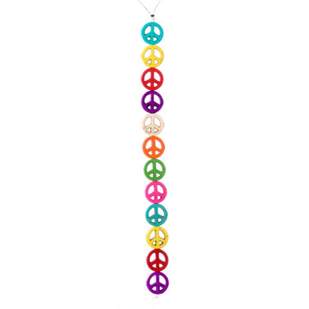 Synthetic Dyed Turquoise Bead Strand Multi Peace Sign 