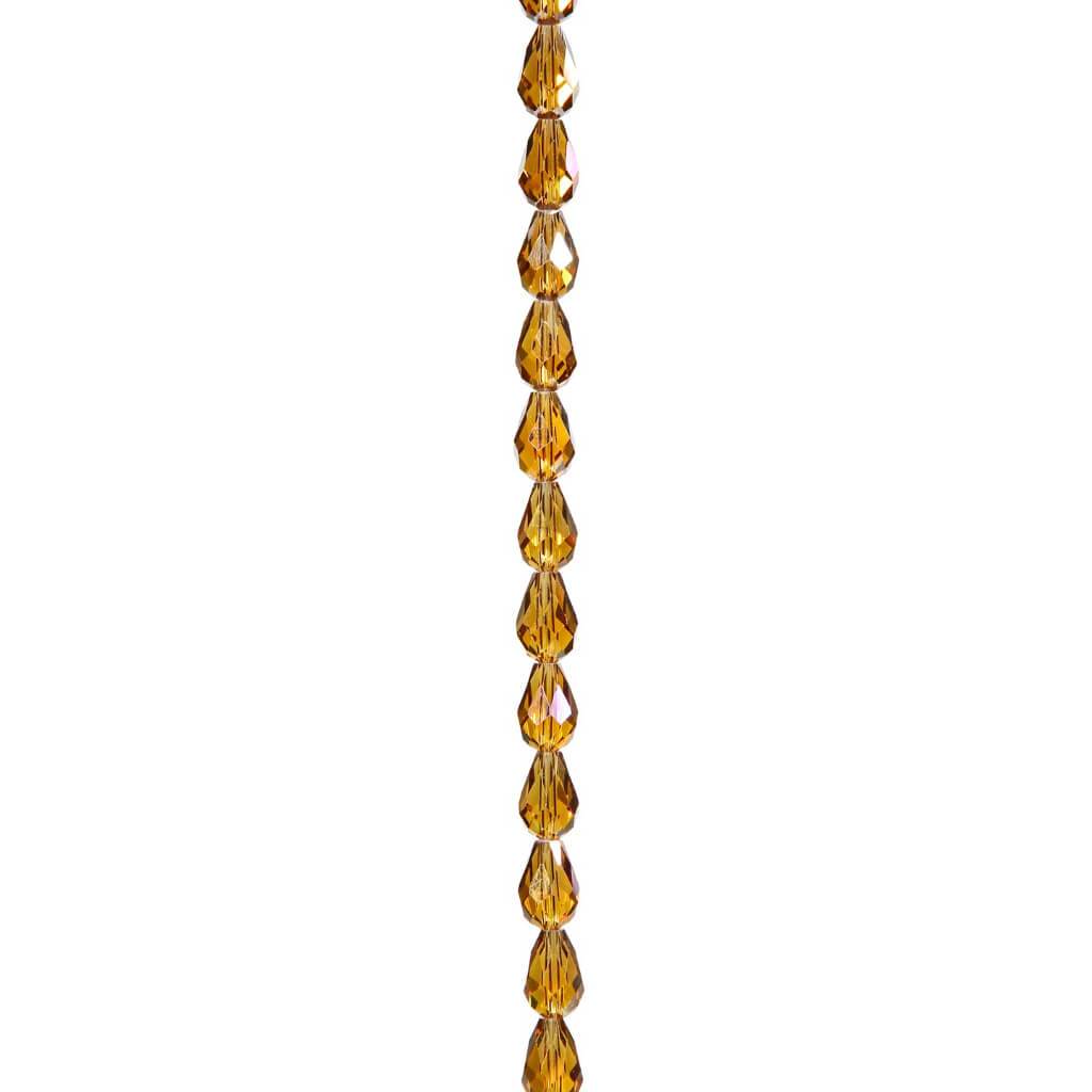 CRYSTAL BEAD STRAND TEARDROP AMBER AB 11MM 7IN 