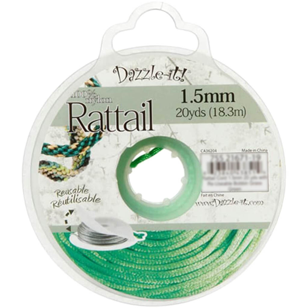 Dazzle-It! 1.5mm Rattail Nylon Cord Grass Green 20 yards 