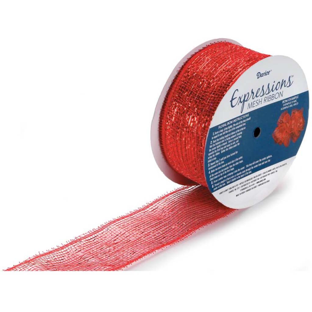 Expressions Mesh Ribbon Red 25Yd 