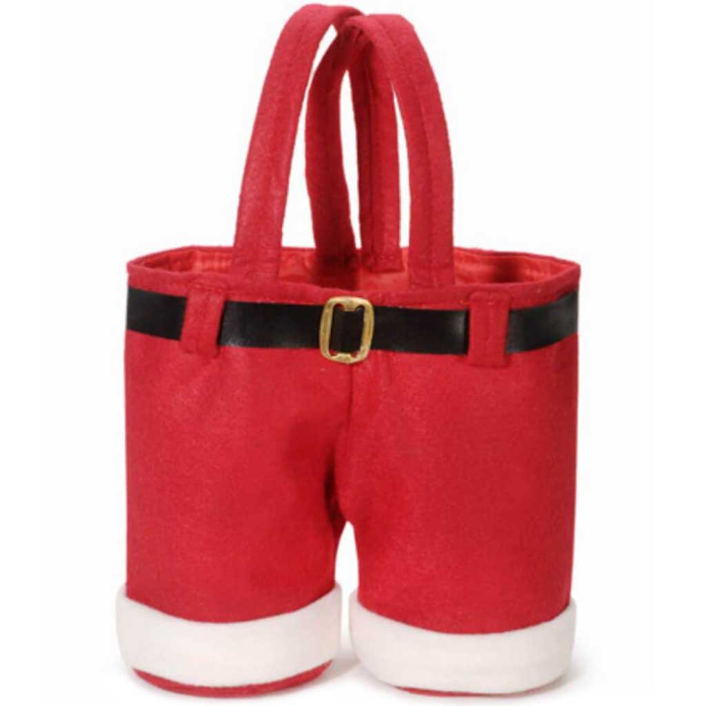 Santa Pants Felt Bag Red &amp; White 9in 