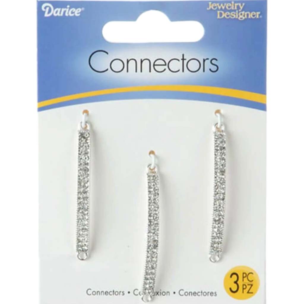 Jewelry Connectors Silver Rhinestone Bars 47 x 4mm 3 pieces 