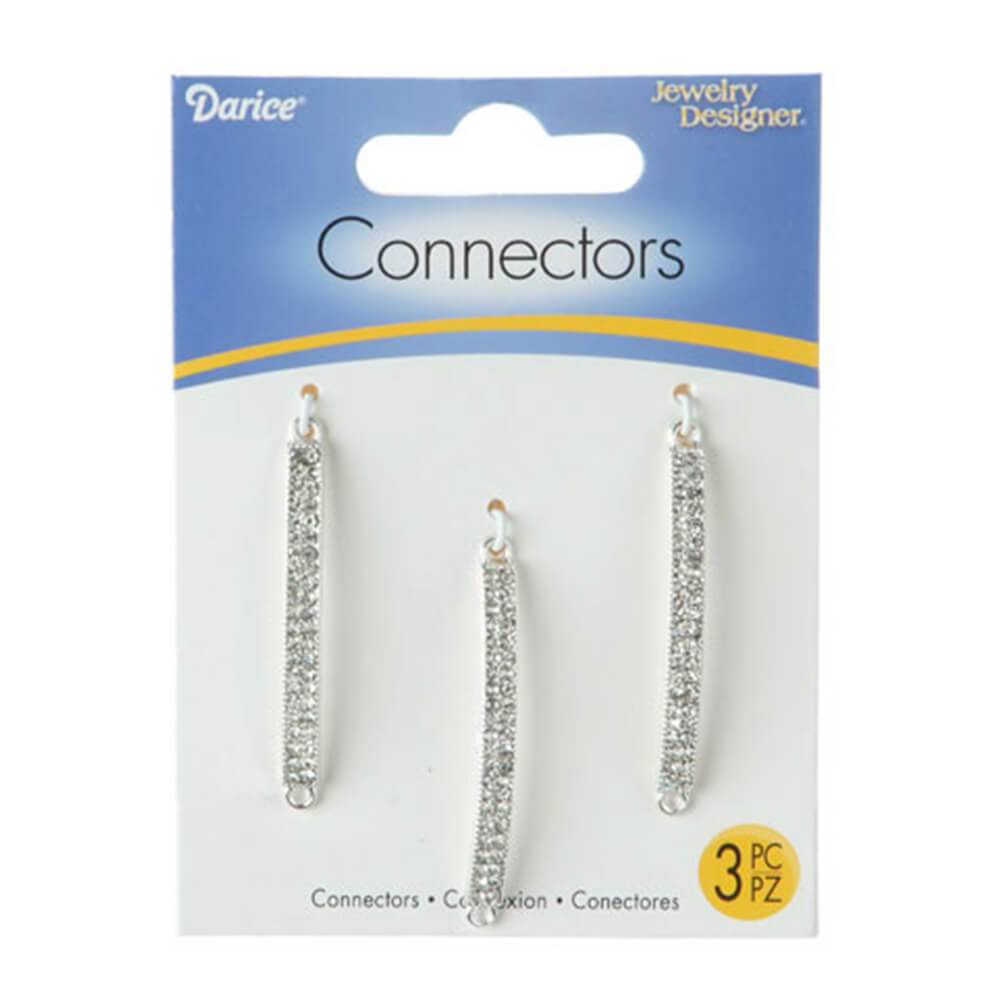 Jewelry Connectors Silver Rhinestone Bars 47 x 4mm 3 pieces