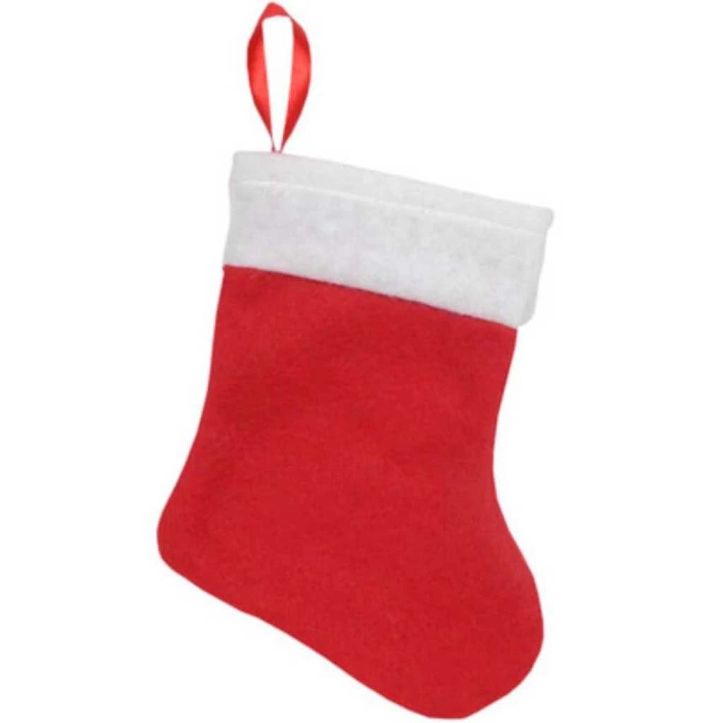 Red Felt Christmas Stocking White Trim 7 inches 6 Stockings 