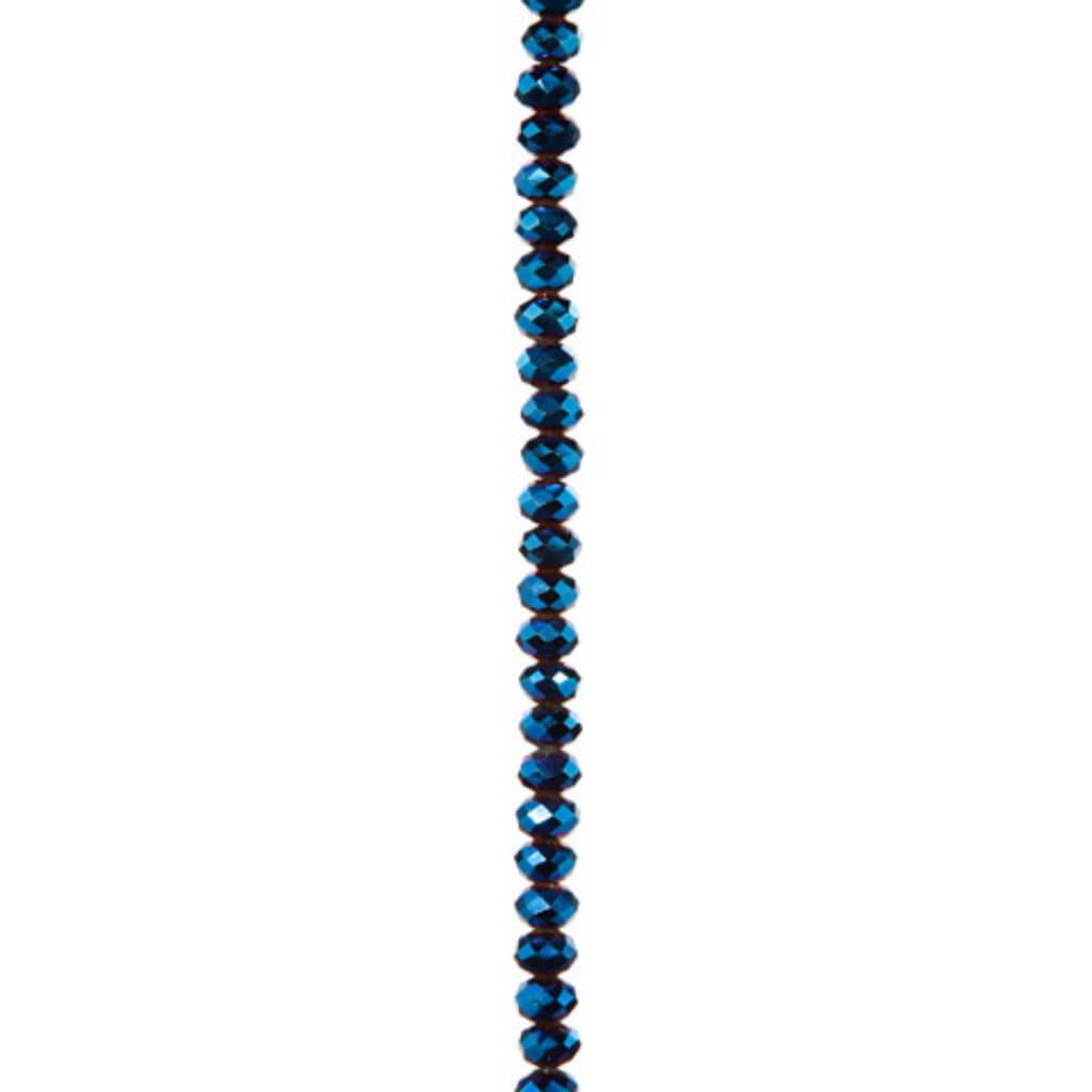 CRYSTAL BEAD STRAND RONDELLE METALLIC BLUE 7IN 