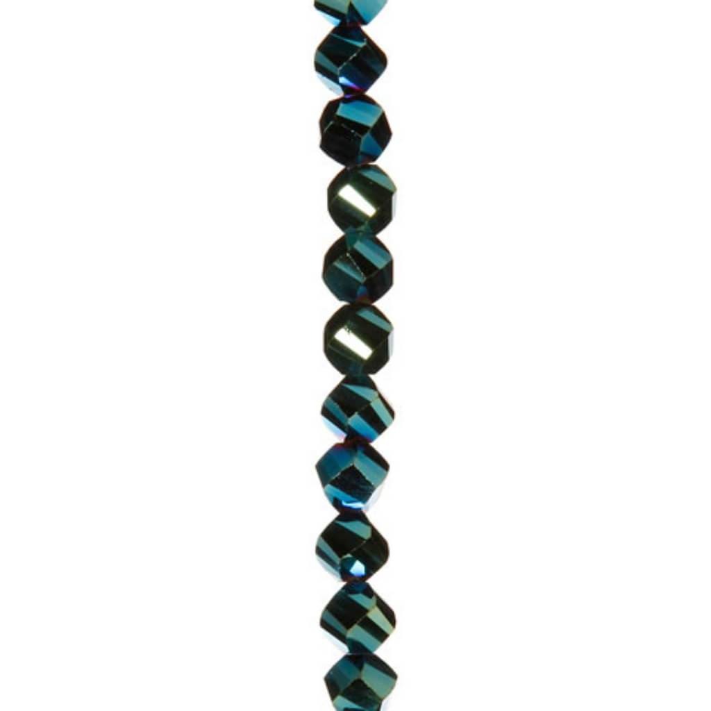 CRYSTAL BEAD STRAND FACETED SPIRAL GREEN IRIDESCENR 7IN 