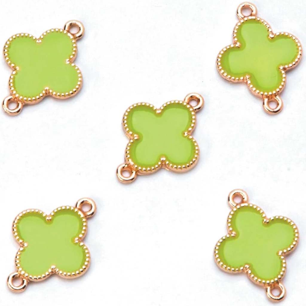 CONNECTORS ENAMEL CLOVER LIME GREEN 15X18MM 