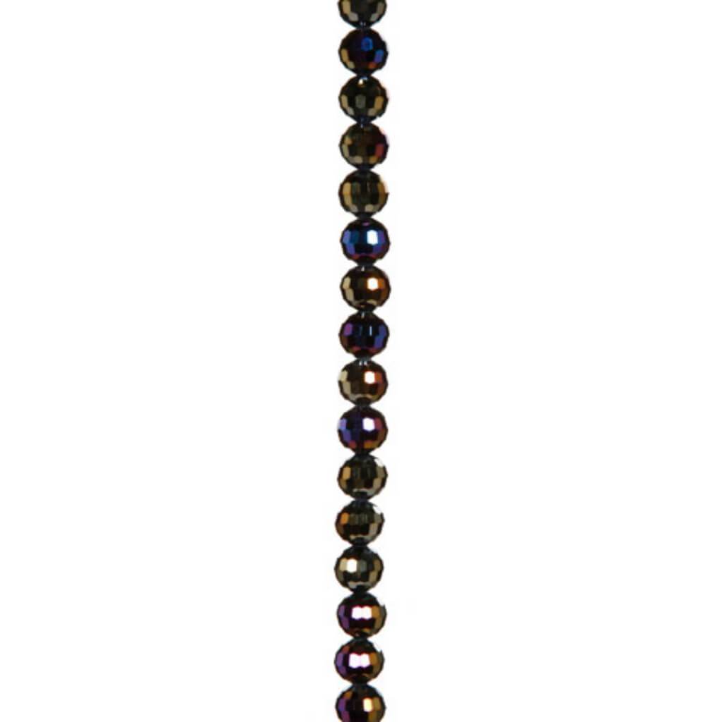 CRYSTAL BEAD STRAND FACETED ROUND BLACK AB 7IN 