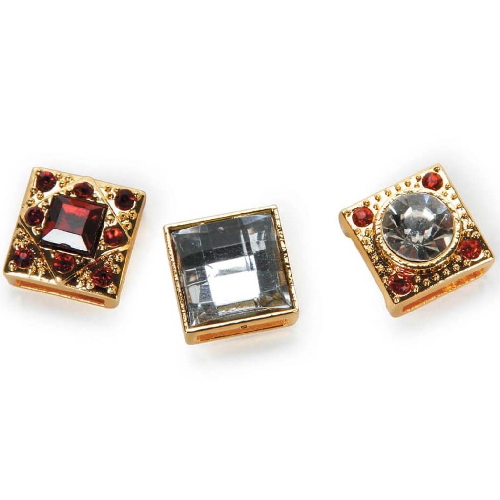 SQUARE GOLD RHINESTONE SLIDER REDS/CLEAR MIX 