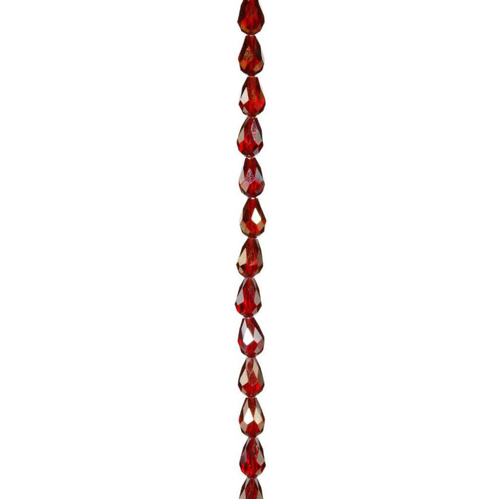 CRYSTAL BEAD STRAND TEARDROP RED AB 11MM 7IN 