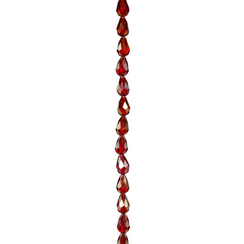 CRYSTAL BEAD STRAND TEARDROP RED AB 11MM 7IN 