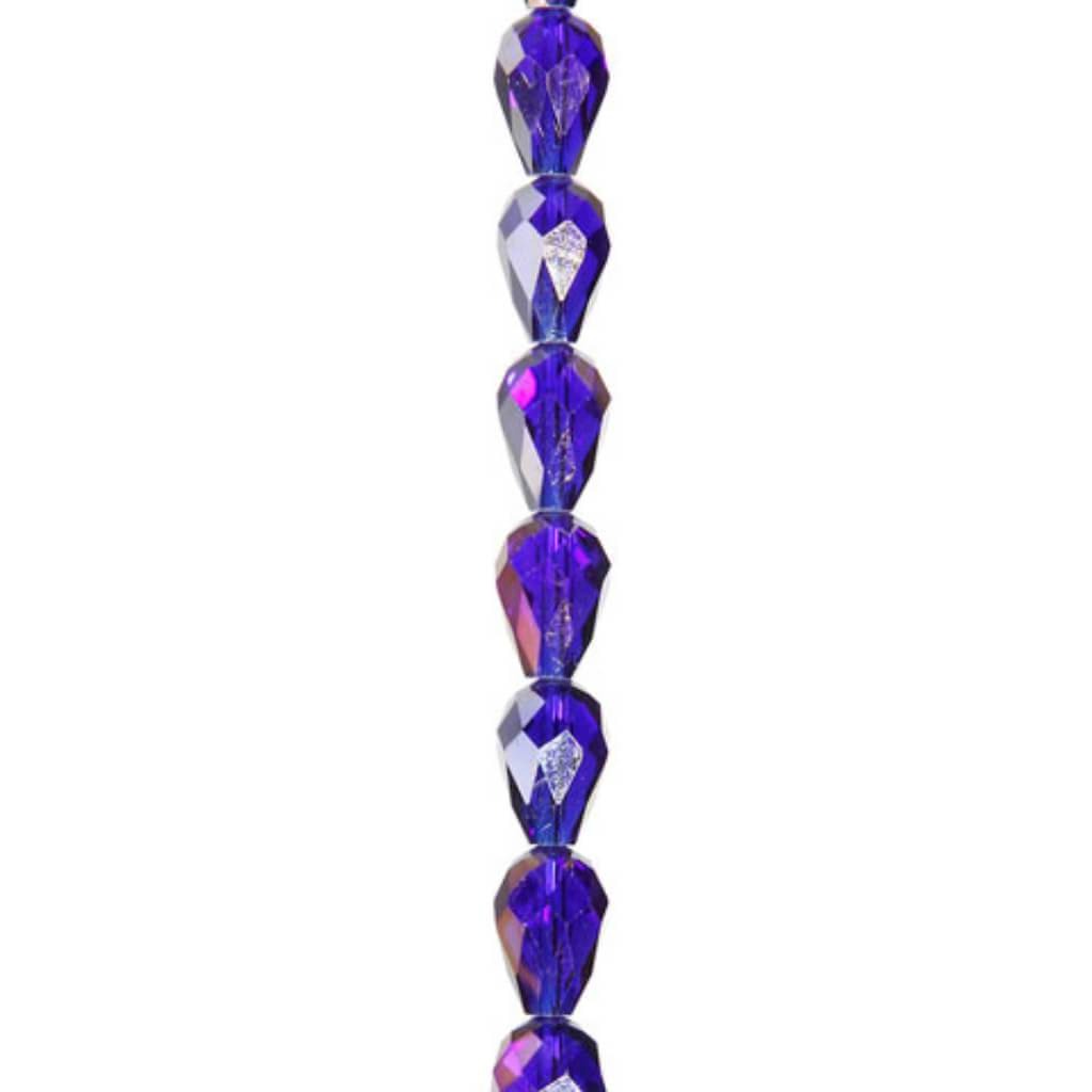 CRYSTAL BEAD STRAND TEARDROP SAPPHIRE 11MM 7IN 