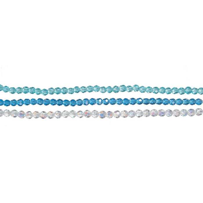 BEAD CRYSTAL ROUND TURQUOISE,BLUE &CLEAR 7IN 