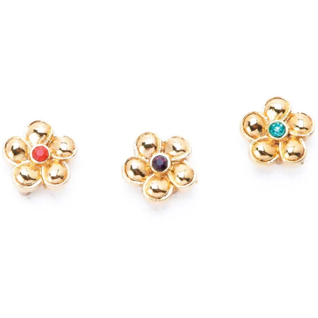 GOLD FLOWER SLIDERS COLORED RHINESTONES 