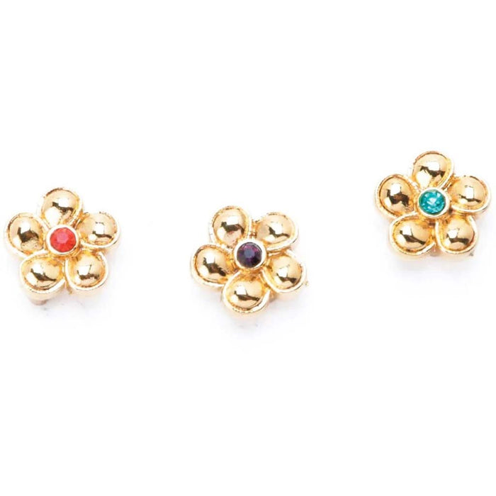 GOLD FLOWER SLIDERS COLORED RHINESTONES 