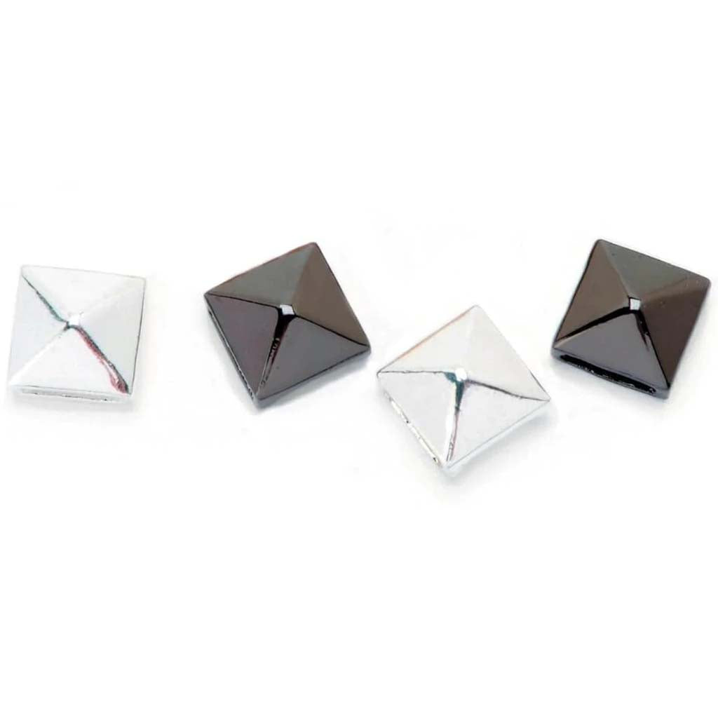 METAL PYRAMID STUD SLIDERS SILVER &amp; HEMATITE 