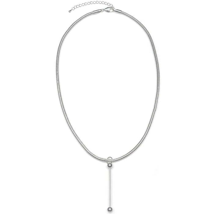 CHAIN SNAKE NECKLACE W/ BEAD DROP SILVER 18IN 