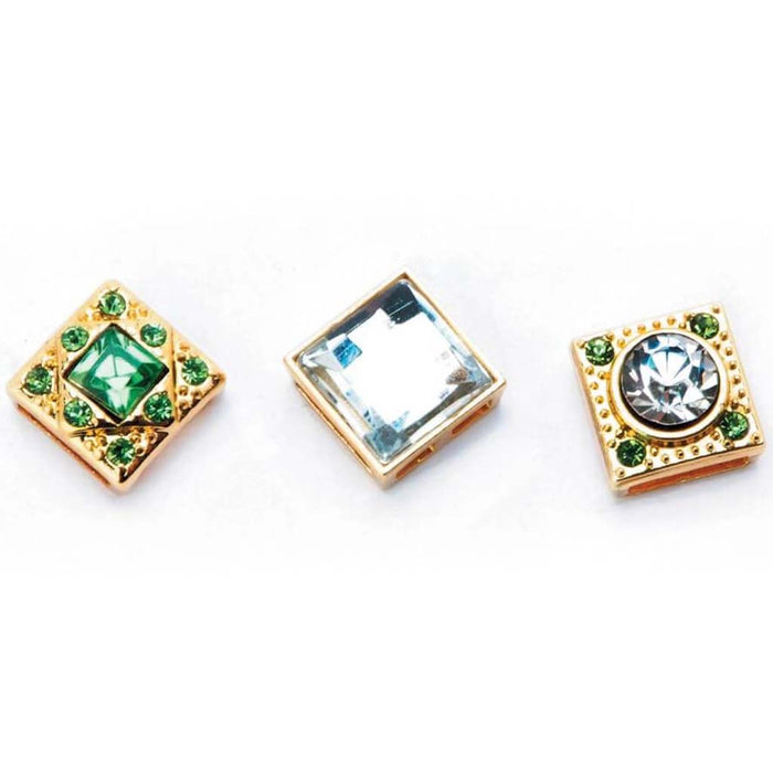 SQUARE GOLD RHINESTONE SLIDER GREEN MIX 