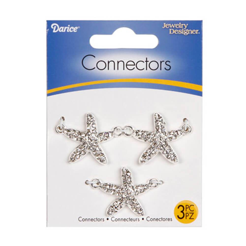 Jewelry Connectors Silver Rhinestone Starfish 25 x 25mm 3 pieces 