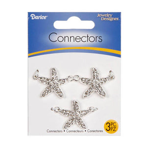 Jewelry Connectors Silver Rhinestone Starfish 25 x 25mm 3 pieces