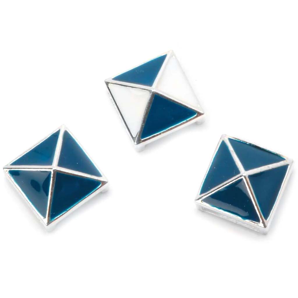 SILVER ENAMEL STUD SLIDERS NAVY BLUE &amp; WHITE 