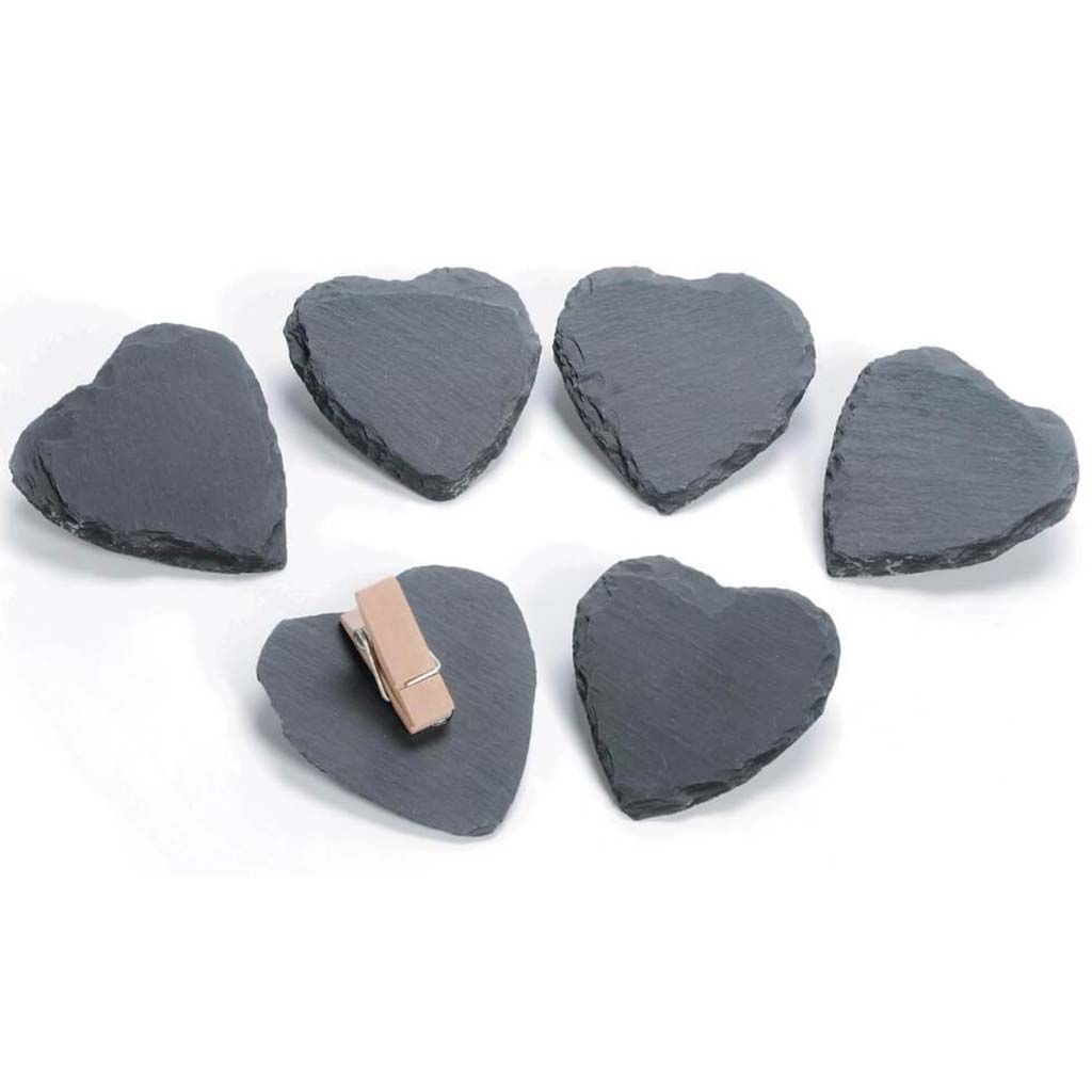 HEART SLATE WITH CLIP 6PC 