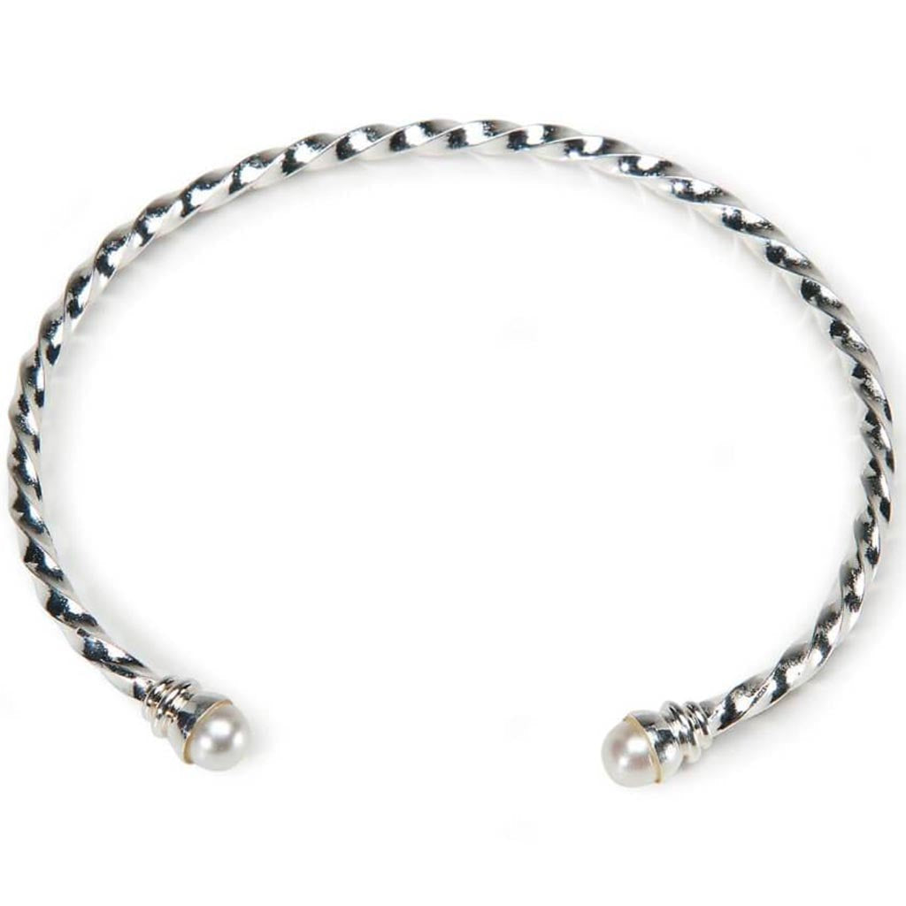 MIX AND MINGLE BANGLE BRACELET TWIST END WITH PEARLS SILVER 