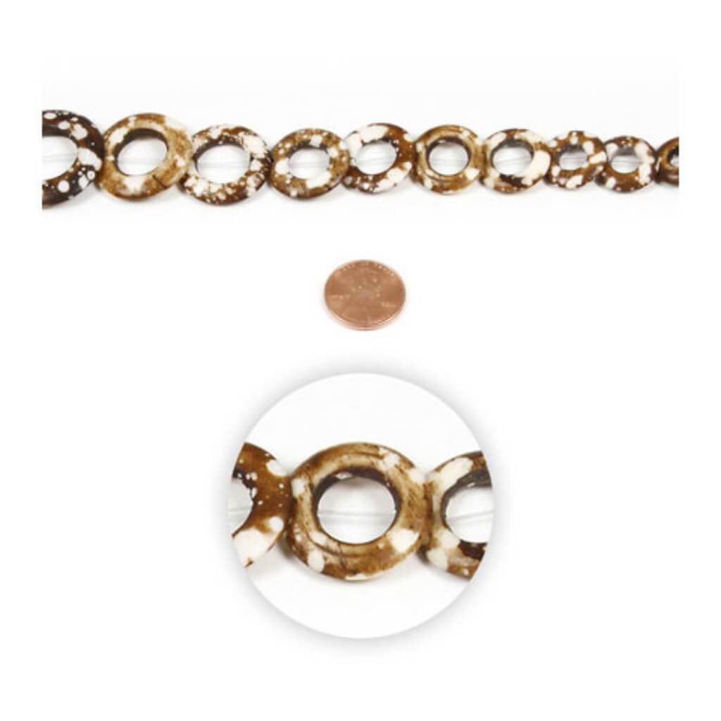 BEAD STR DONUT BRWN&amp;WHT 11X25MM 