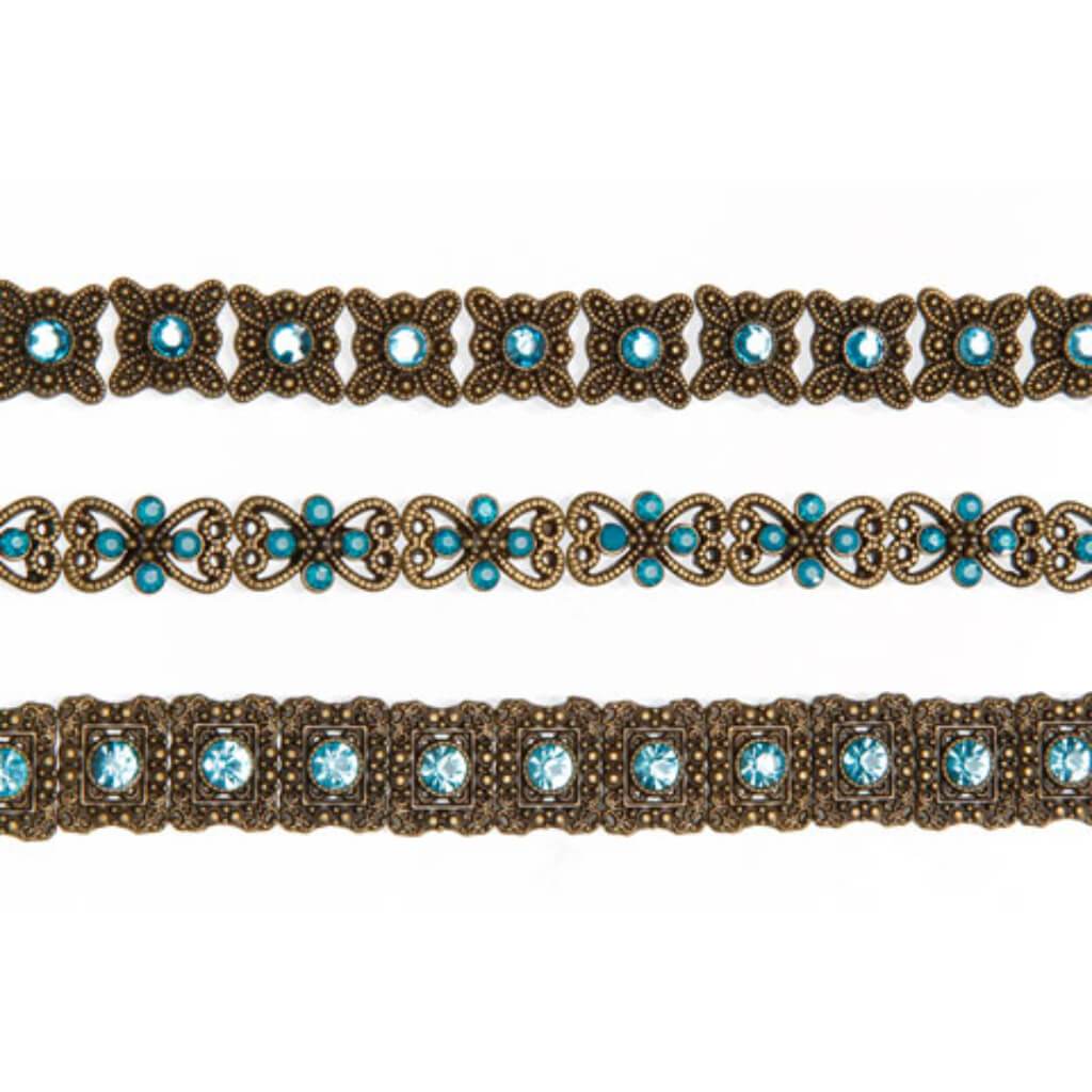 METAL SLIDER BEAD STRAND BRONZE FINISH AQUA 