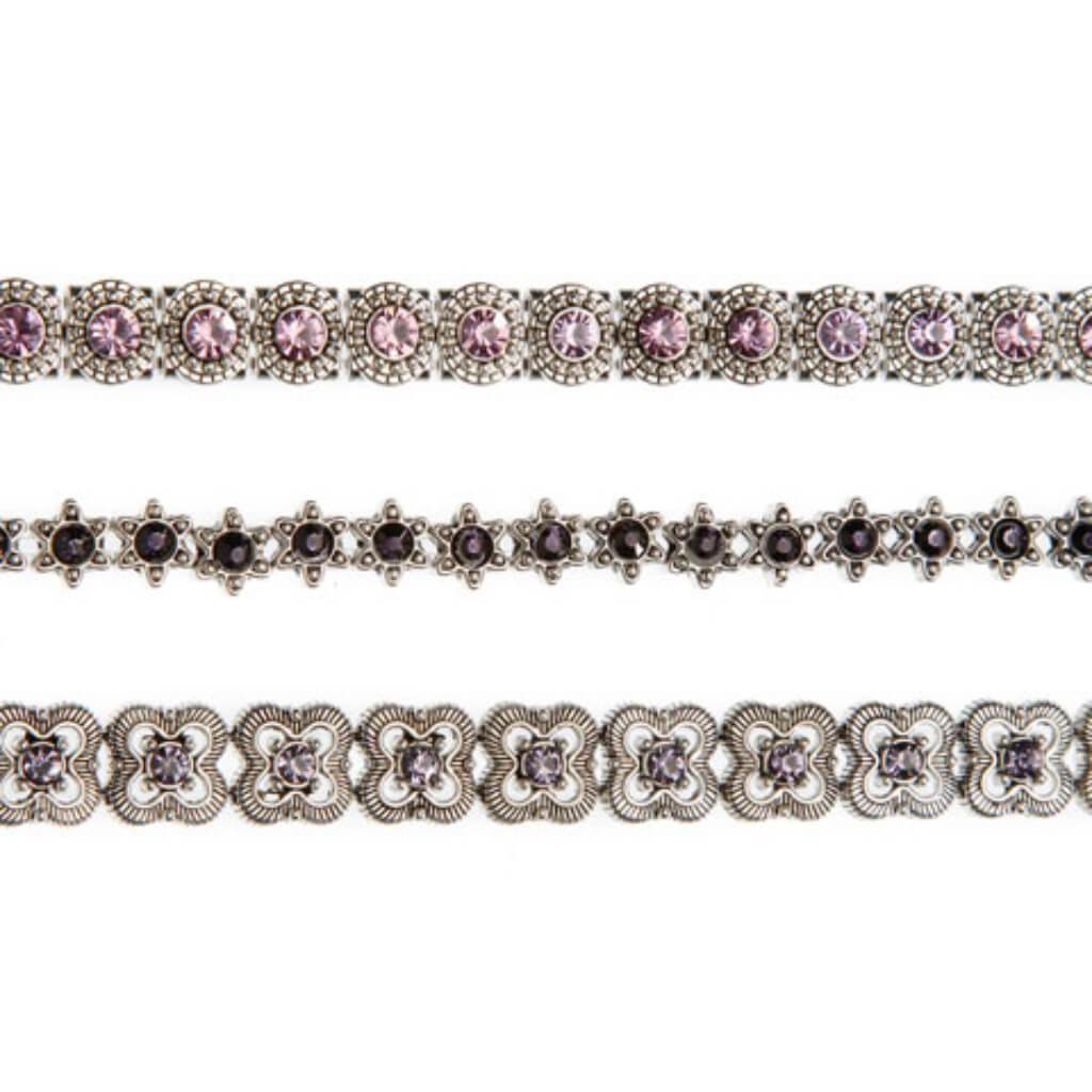 METAL SLIDER BEAD STRAND ANTIQUE SILVER FINISH PURPLE 