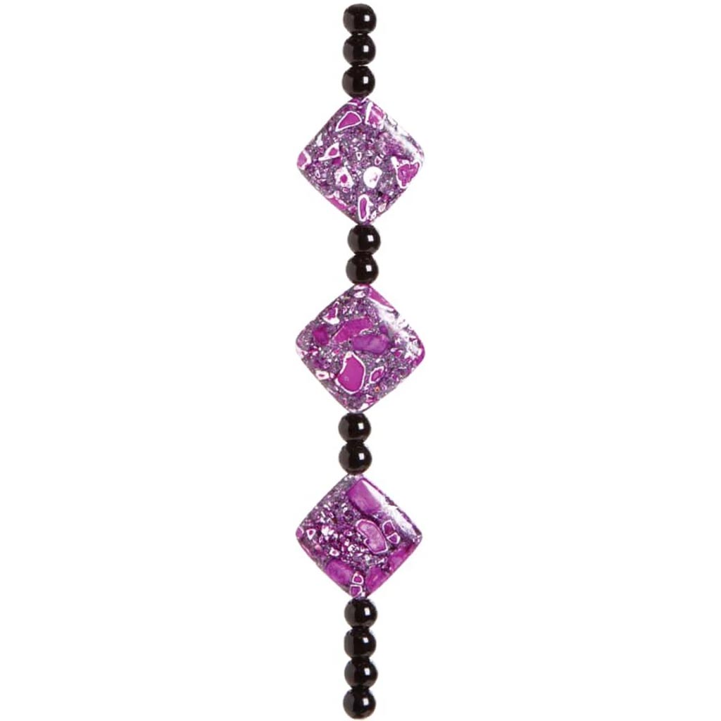 STONE BEAD STRAND FUCHSIA, WHITE &amp; BLACK 7IN 