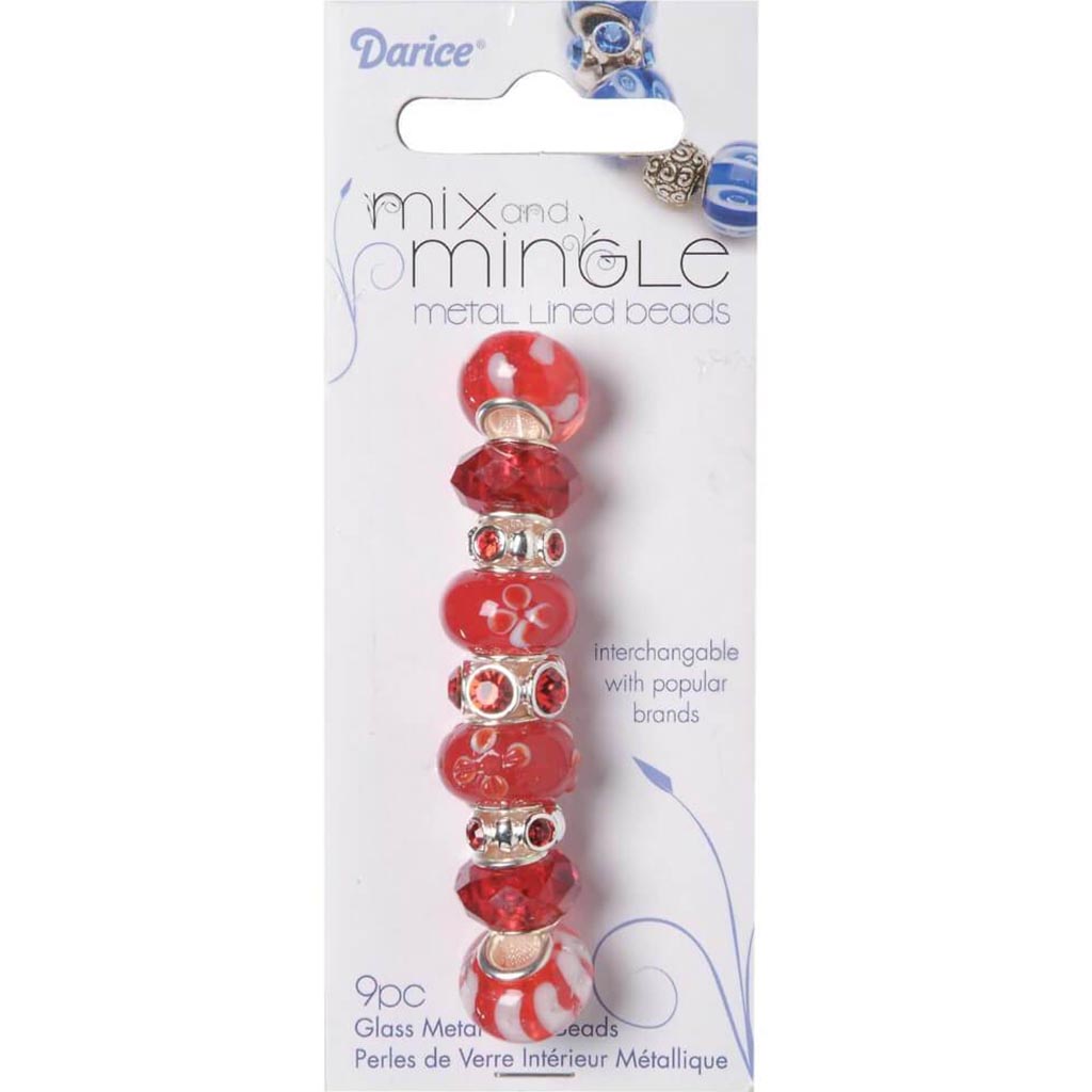 MIX AND MINGLE GLASS BEADS METAL LINED RED MIX 