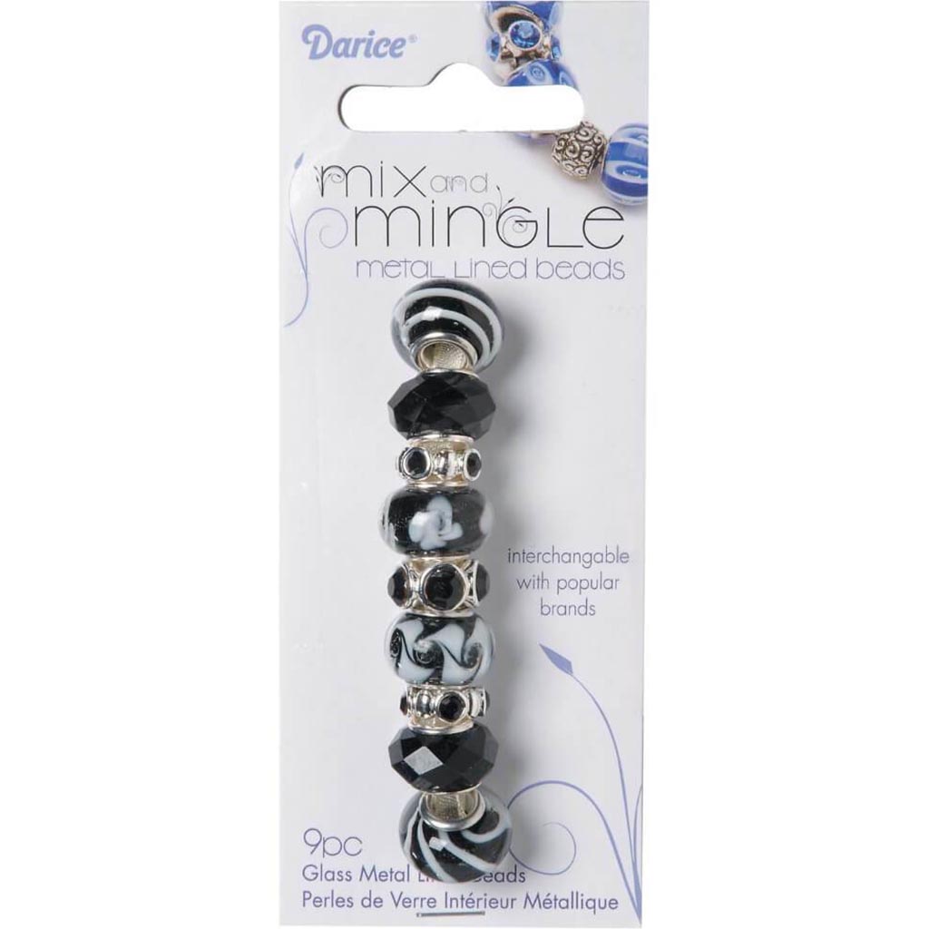 MIX AND MINGLE GLASS BEADS METAL LINED BLACK MIX 2 