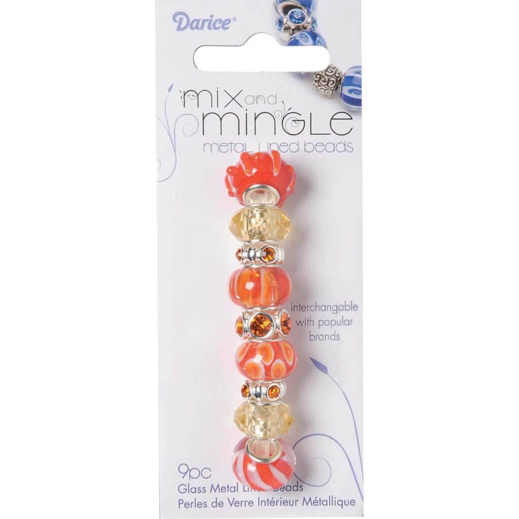 Mix And Mingle Glass Beads Metal Lined Orange Mix