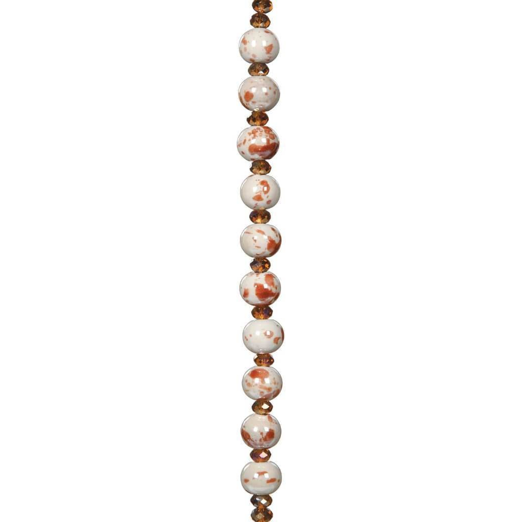 CERAMIC BEAD STRAND WHITE/BROWN/DK.TOPAZ 