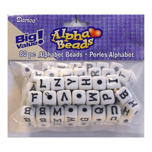 Alphabet Beads Cube Assorted White with Black Letters 12mm