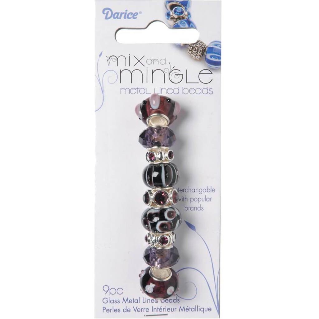 MIX AND MINGLE GLASS BEADS METAL LINED AMETHYST MIX 