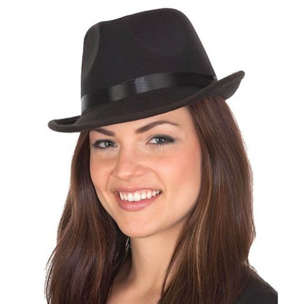 Black Fedora Hat with Satin Band 