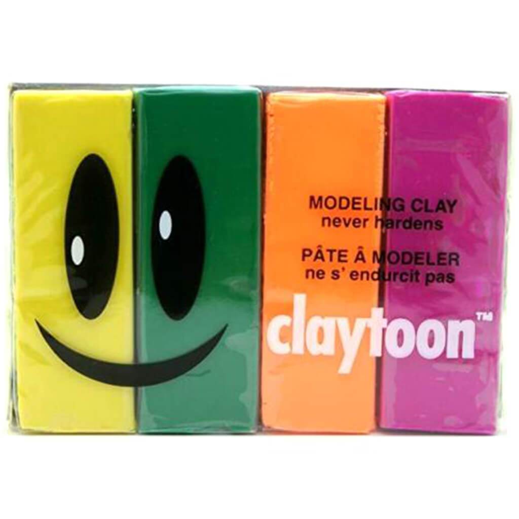 Claytoon Clay Set Fiesta Green, Magenta, Neon Orange, Yellow