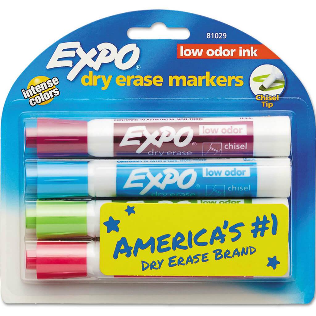 Low Odor Dry Erase Marker Sets Chisel Tip Fashion Colors