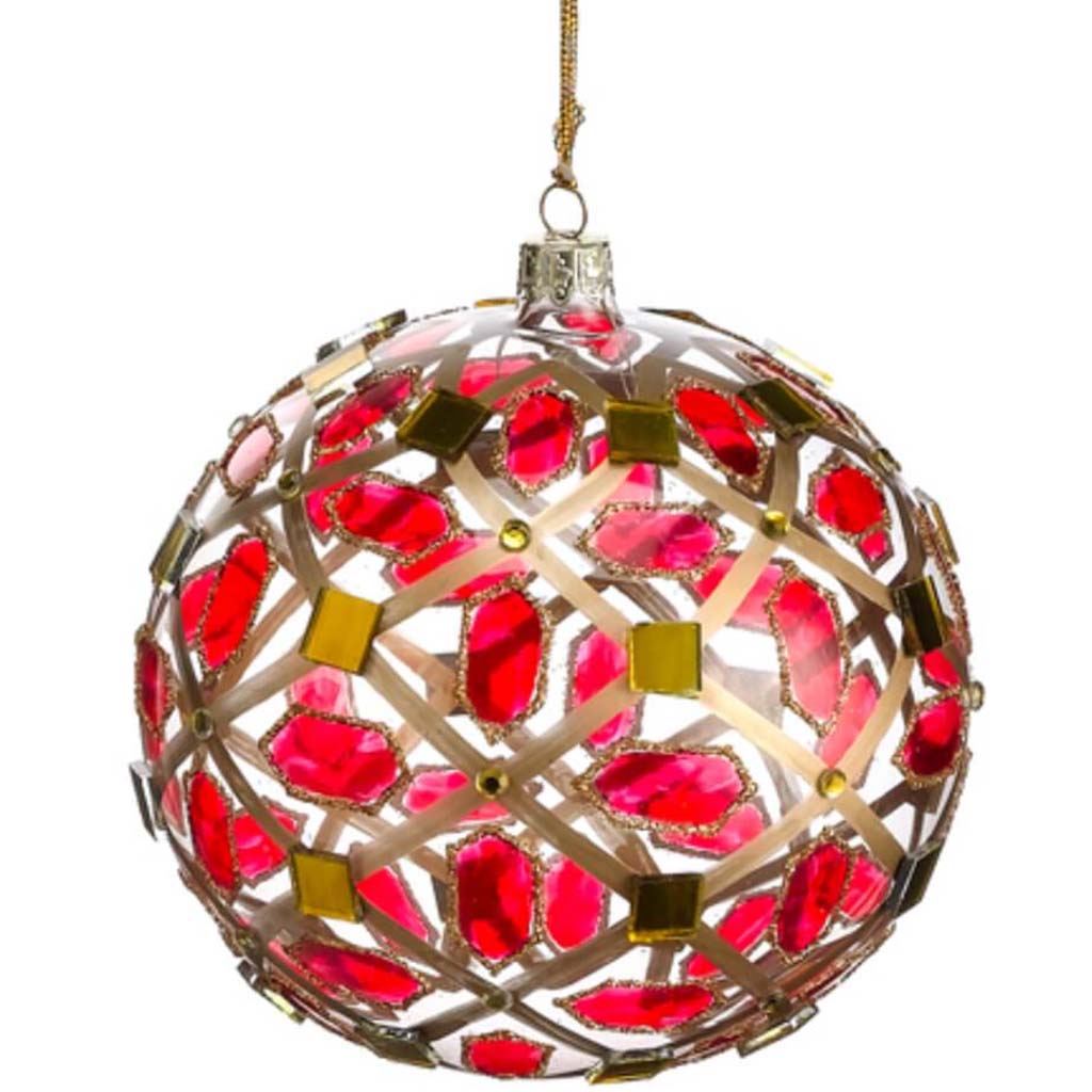 Jeweled Diamond Glass Ball Ornament 